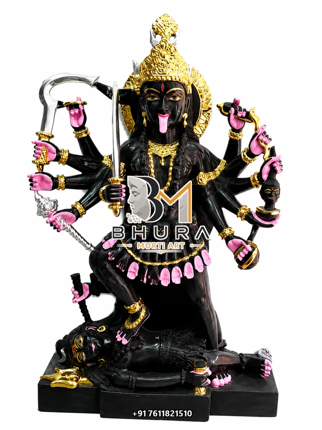 Ten-Armed Kali Maa with Shiva Marble Statue - marble statue design view 3