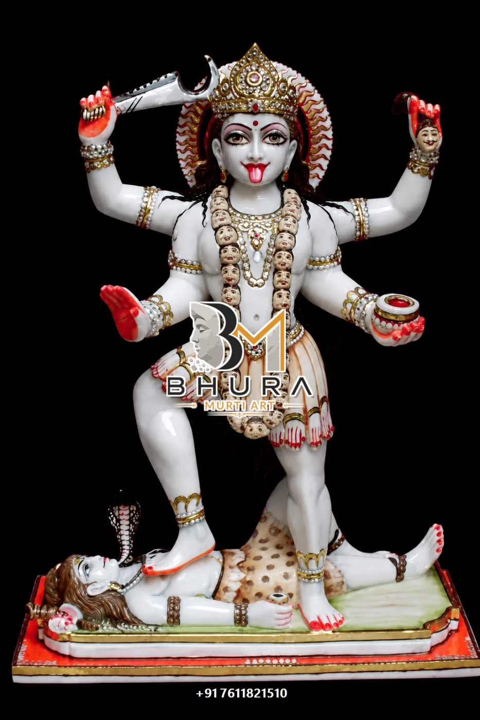 Traditional Mahakali Mata Marble Murti - marble statue design view 2