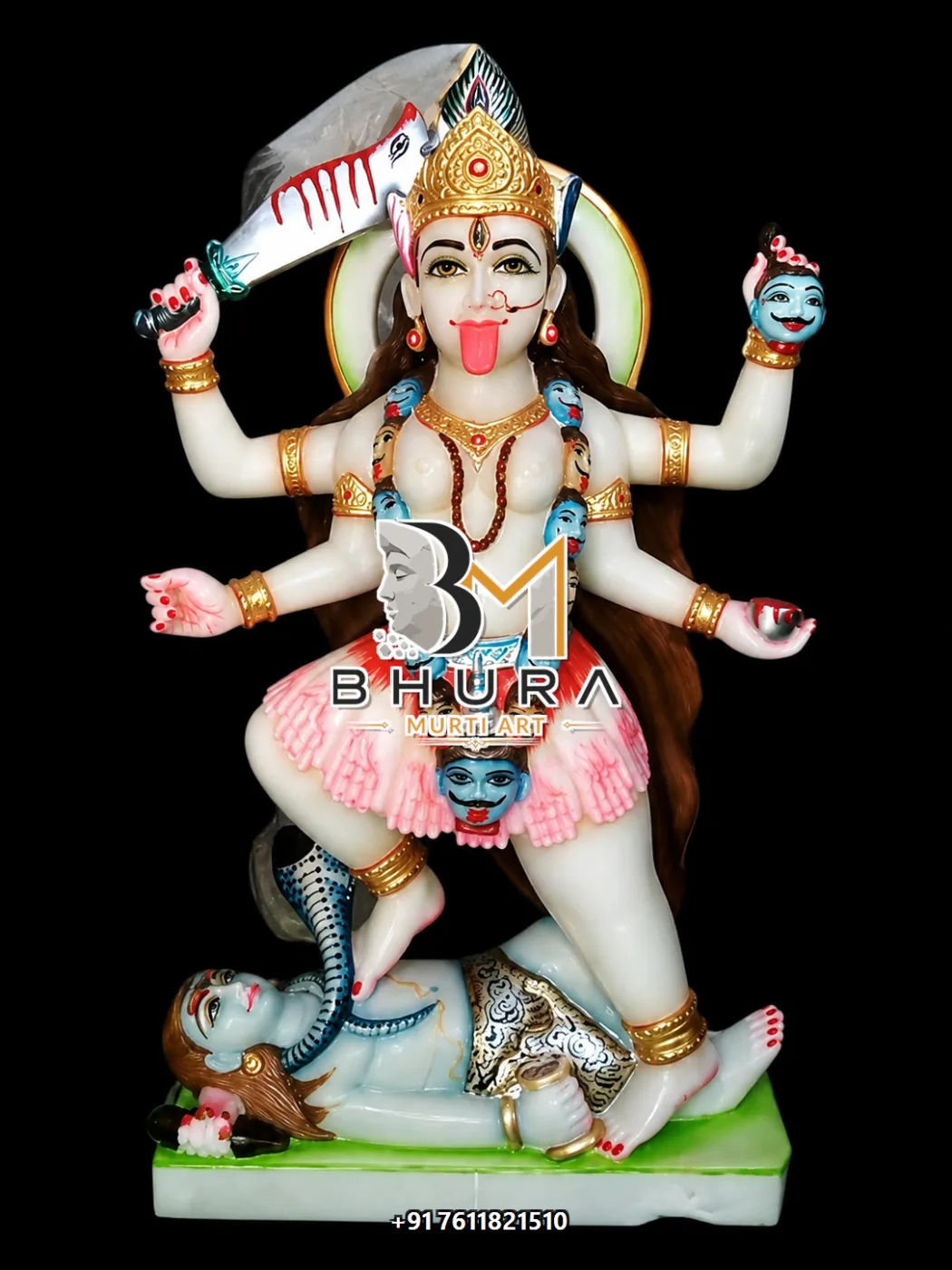 Traditional Mahakali Mata Marble Murti - marble statue design view 3