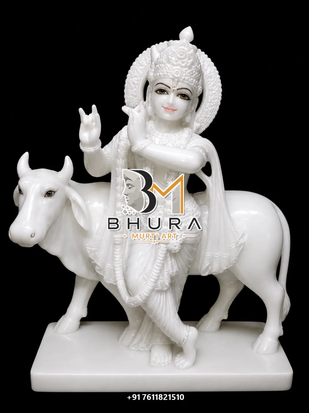 Handcrafted Lord Krishna Marble Statue Collection - handcrafted marble design view 4