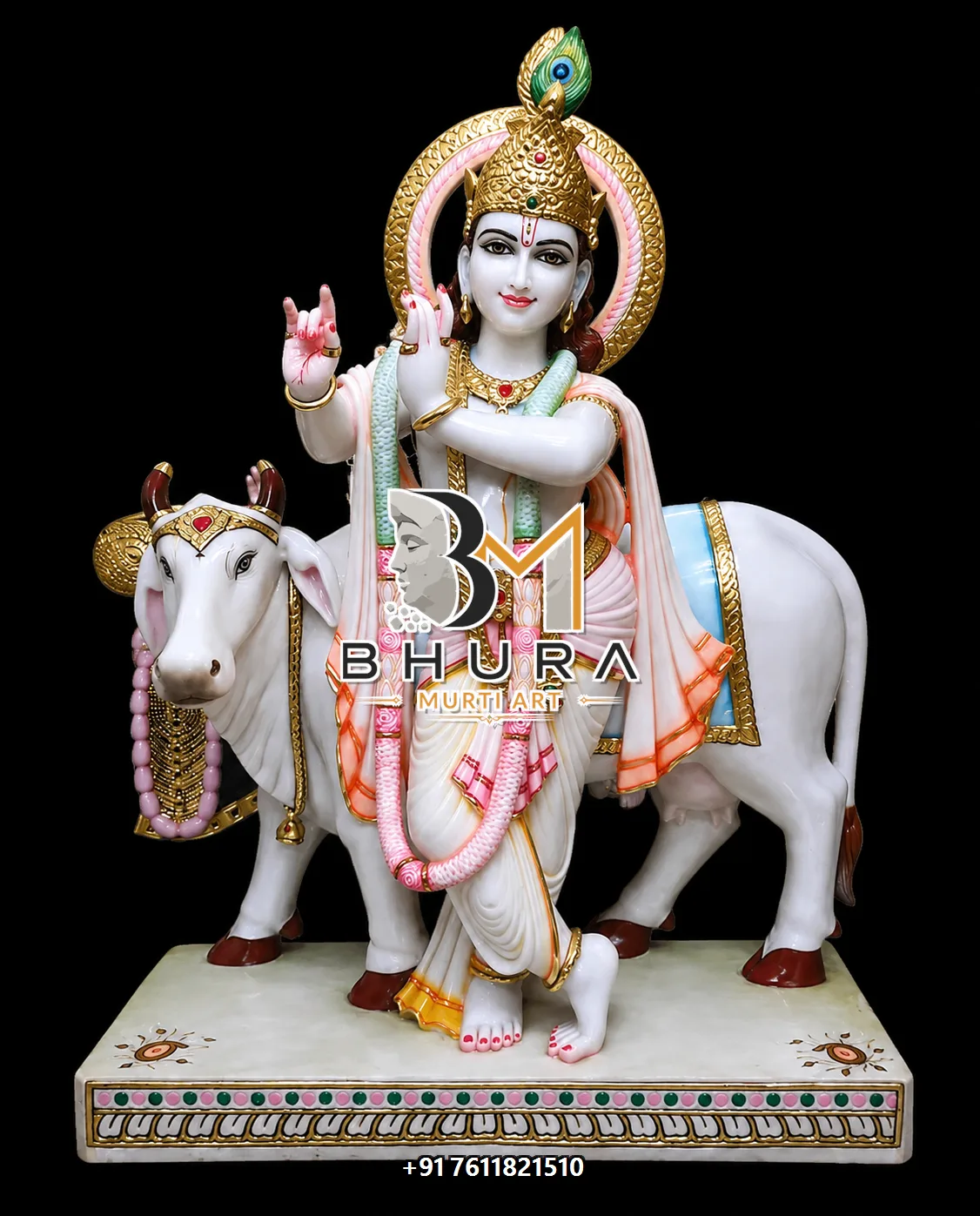 Handcrafted Lord Krishna Marble Statue Collection - handcrafted marble design view 5