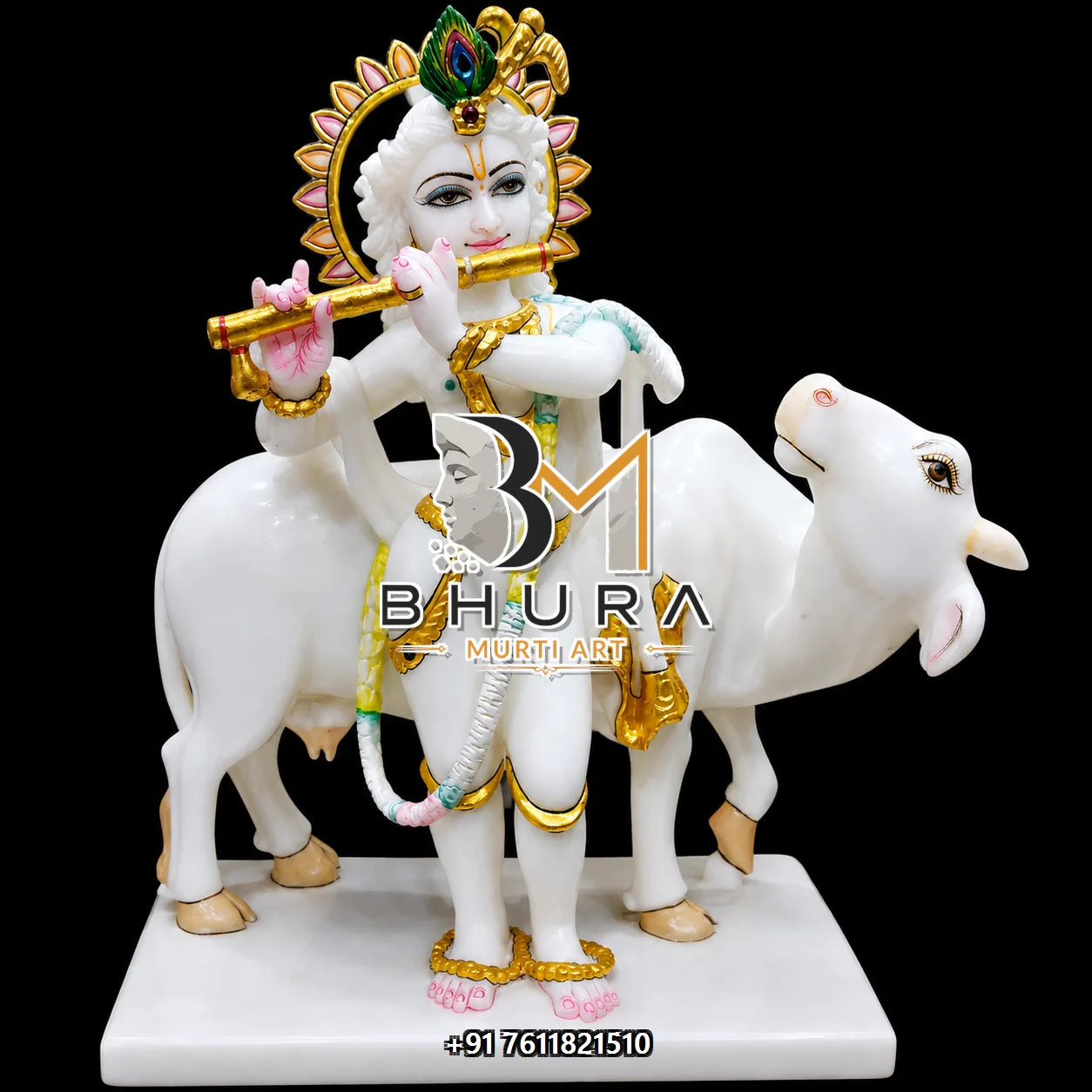 Lord Krishna Bansuri Marble Murti Collection - handcrafted marble design view 4