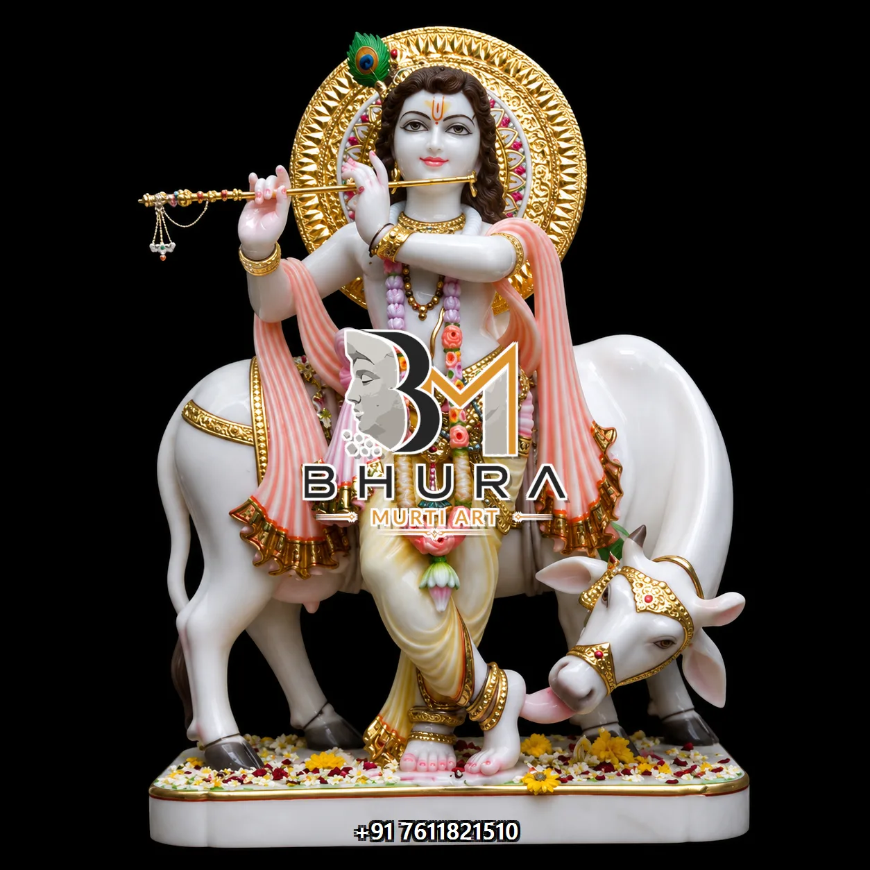 Standing Krishna Flute Statue Collection - handcrafted marble design view 2