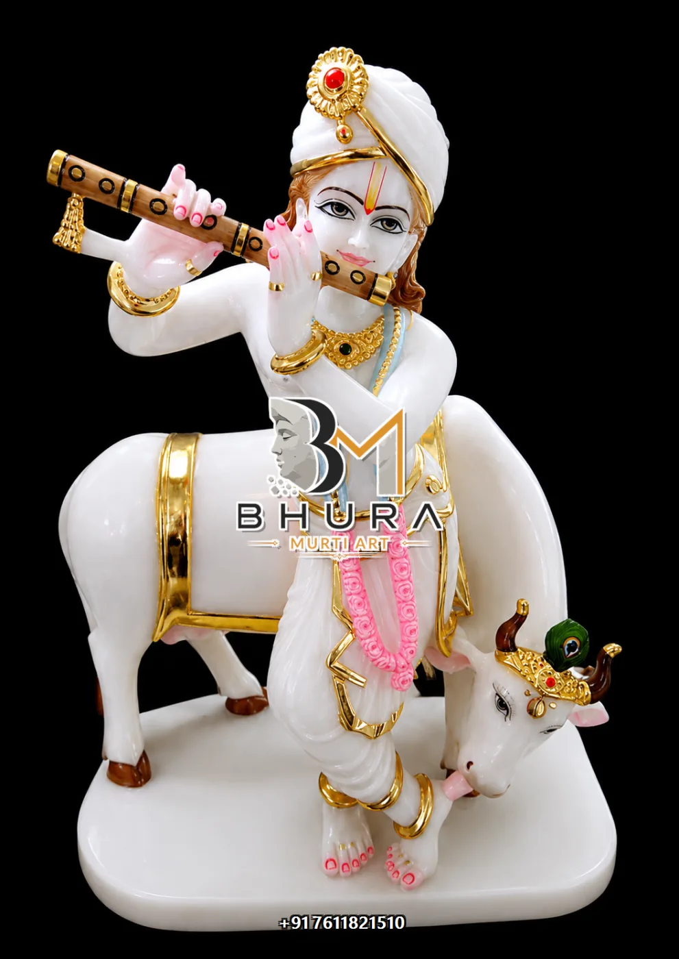 Traditional Shri Krishna Marble Idol Collection - handcrafted marble design view 3
