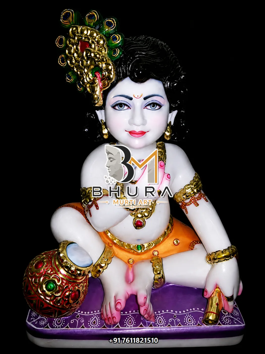 Artistic Shri Krishna Marble Sculpture Collection - handcrafted marble design view 3