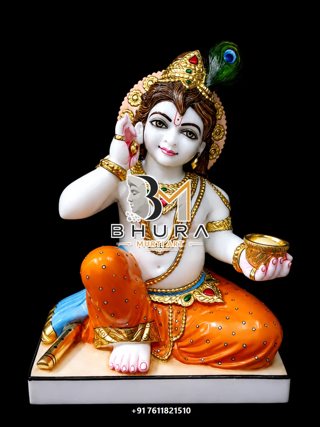 Artistic Shri Krishna Marble Sculpture Collection - handcrafted marble design view 5