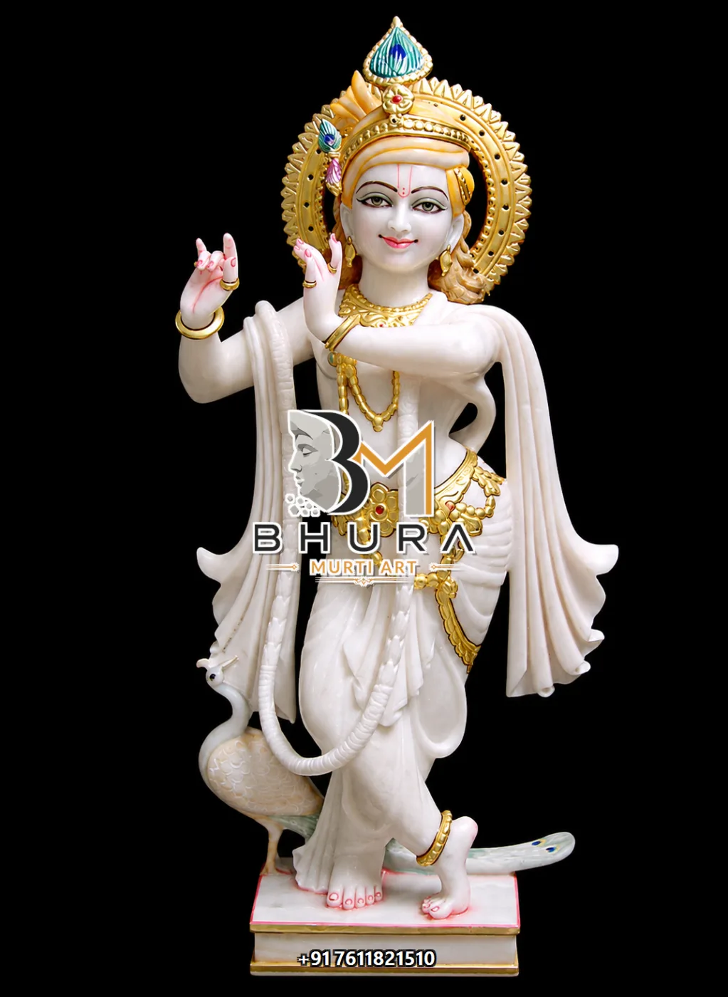 Custom-Made Lord Krishna Marble Statue Collection - handcrafted marble design view 2