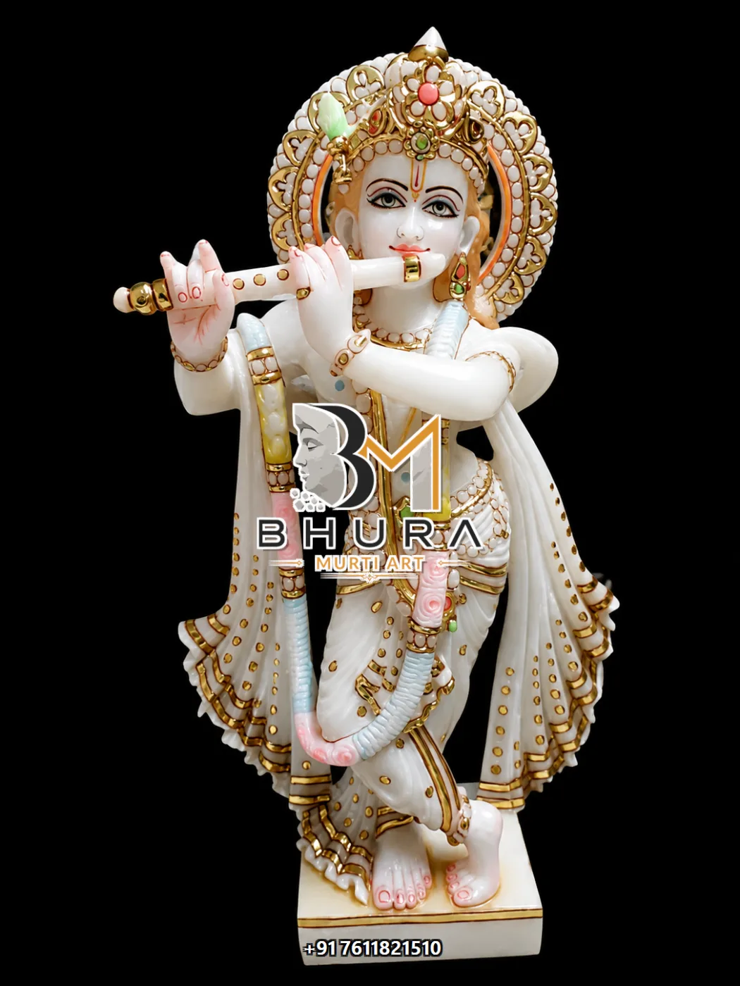 Custom-Made Lord Krishna Marble Statue Collection - handcrafted marble design view 3