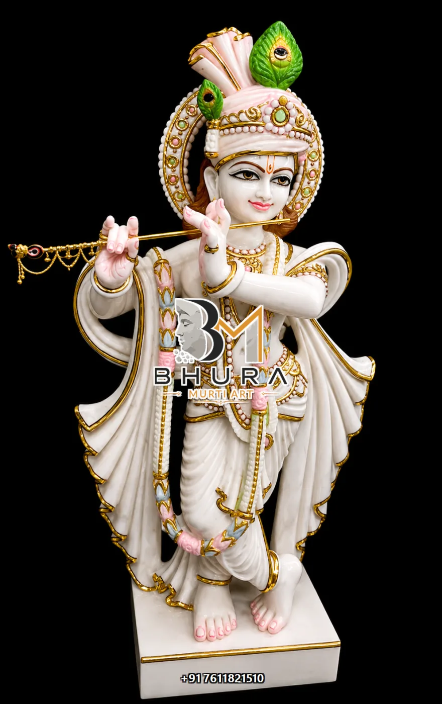 Custom-Made Lord Krishna Marble Statue Collection - handcrafted marble design view 4