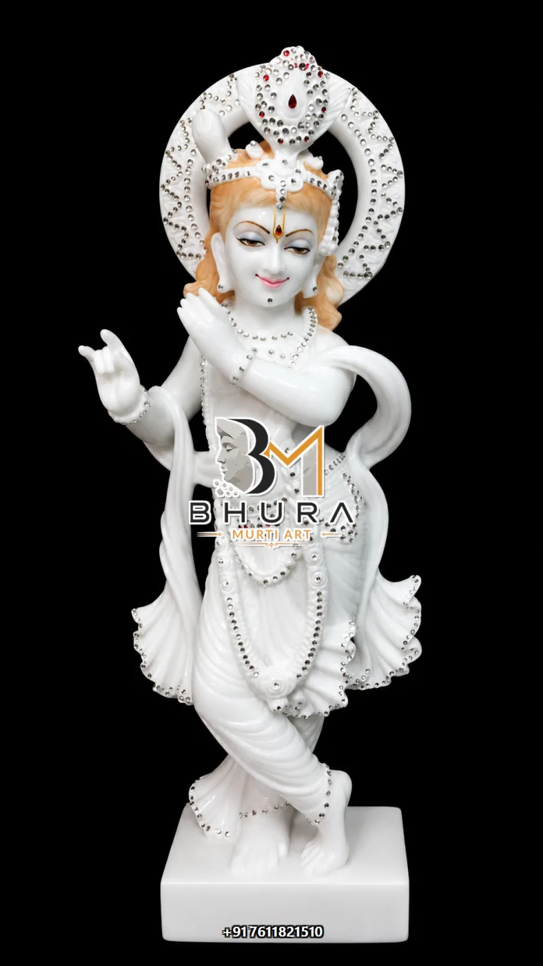 Krishna Bansuri Devotional Sculpture Collection - handcrafted marble design view 2