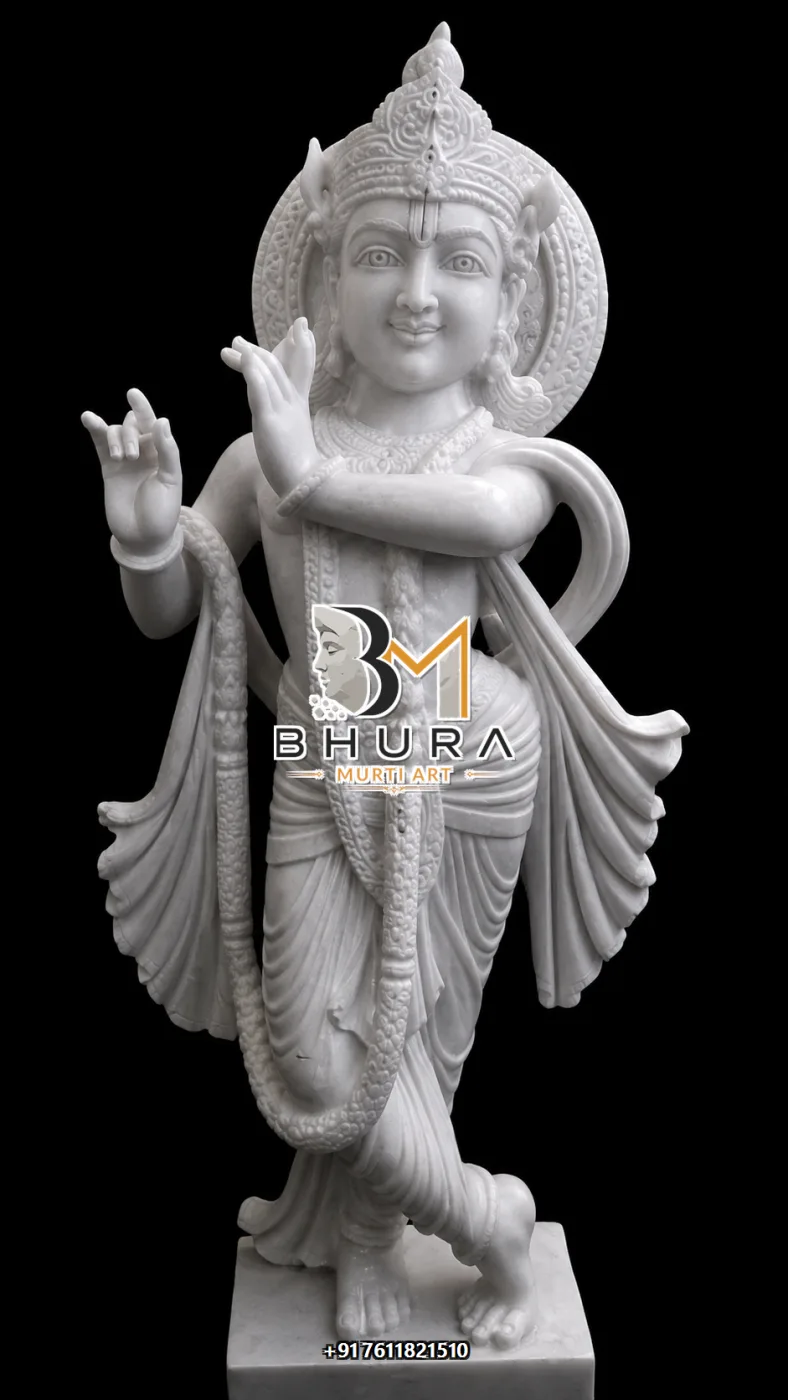 Krishna Bansuri Devotional Sculpture Collection - handcrafted marble design view 4