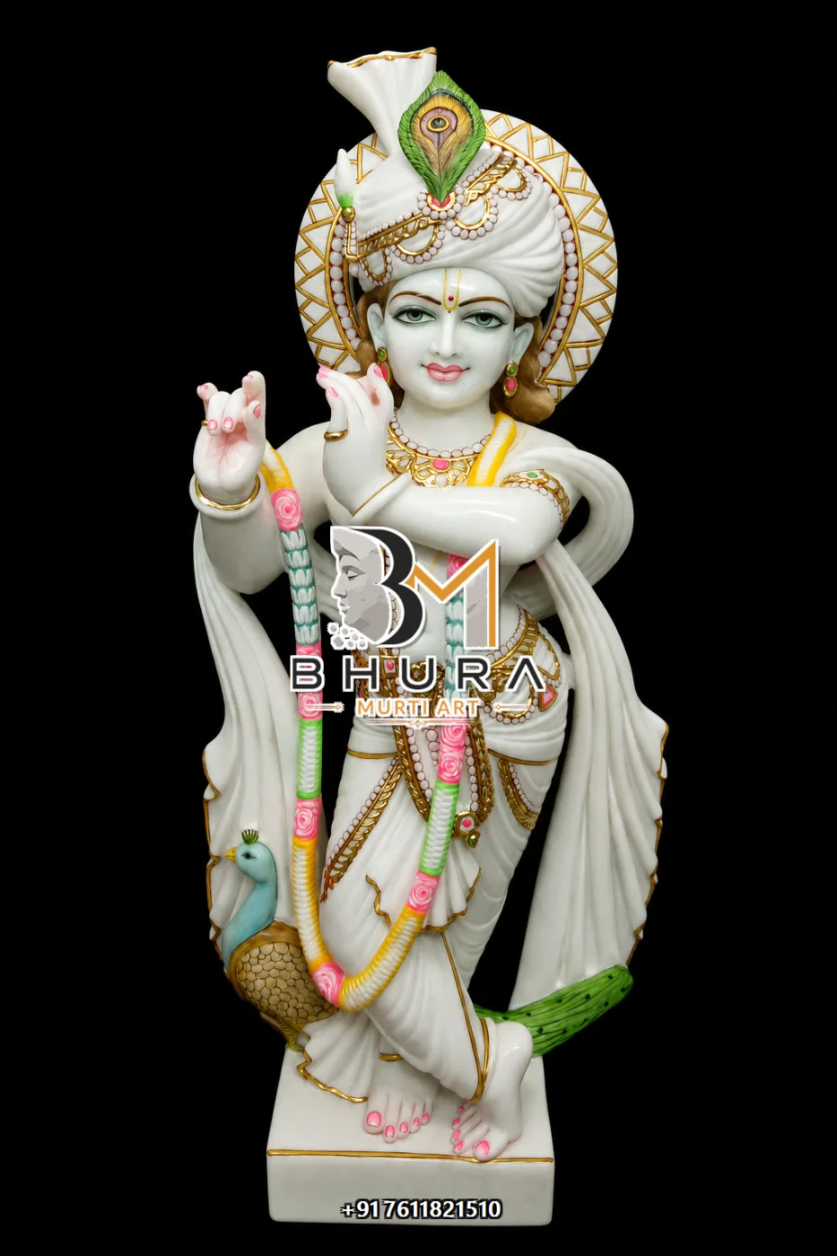 Krishna Bansuri Devotional Sculpture Collection - handcrafted marble design view 5