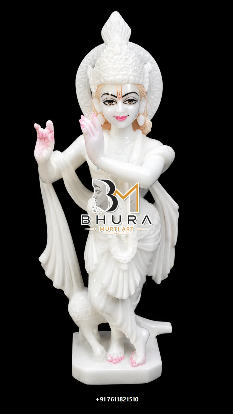 Hand-Painted Shri Krishna Idol Collection - handcrafted marble design view 2