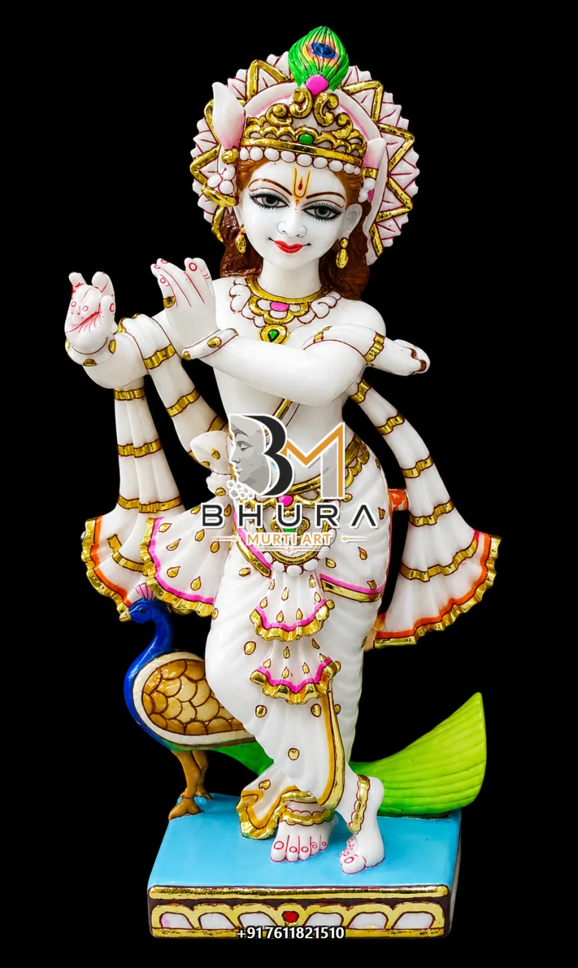 Hand-Painted Shri Krishna Idol Collection - handcrafted marble design view 3