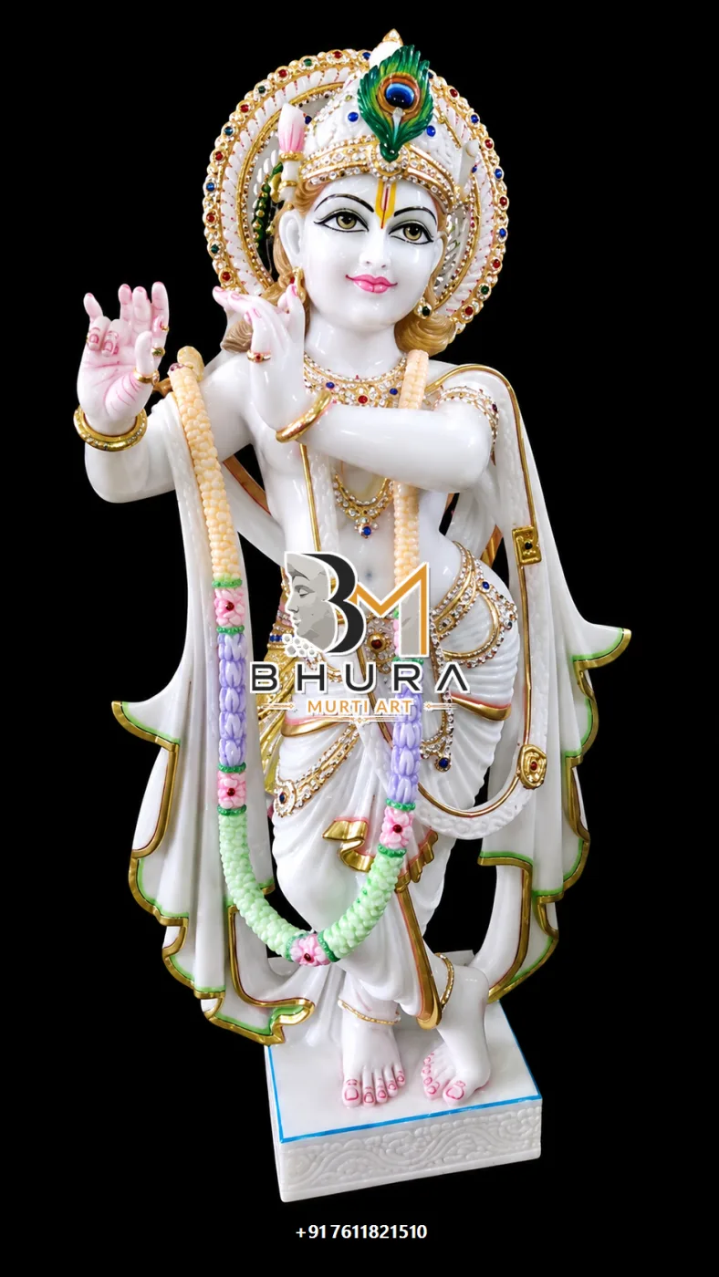 Hand-Painted Shri Krishna Idol Collection - handcrafted marble design view 4
