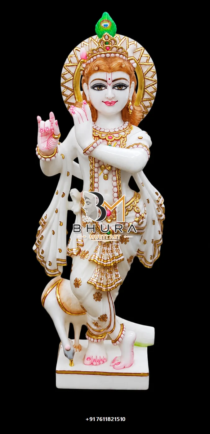 Hand-Painted Shri Krishna Idol Collection - handcrafted marble design view 5