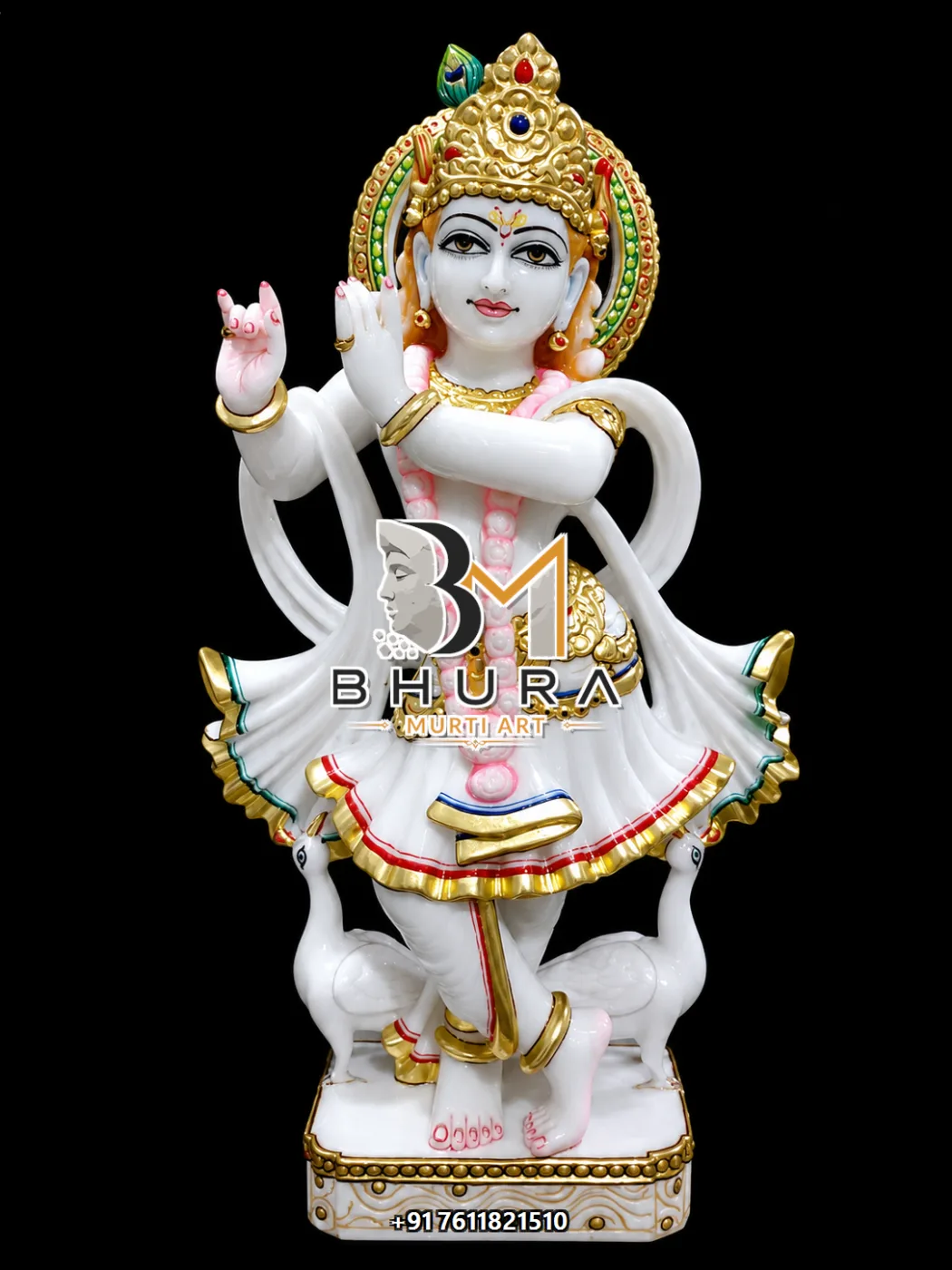 Elegant Shri Krishna Sculpture Collection - handcrafted marble design view 3