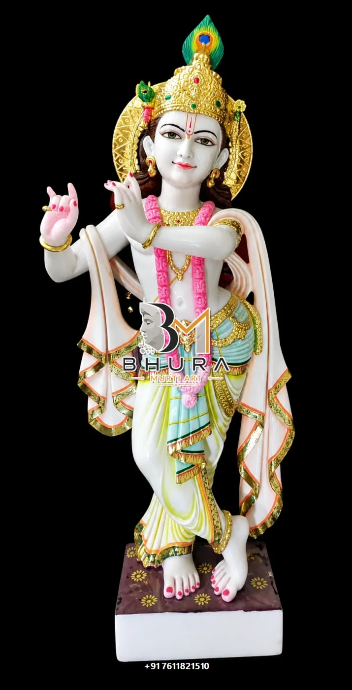 Krishna Murli Manohar Marble Idol Collection - handcrafted marble design view 3