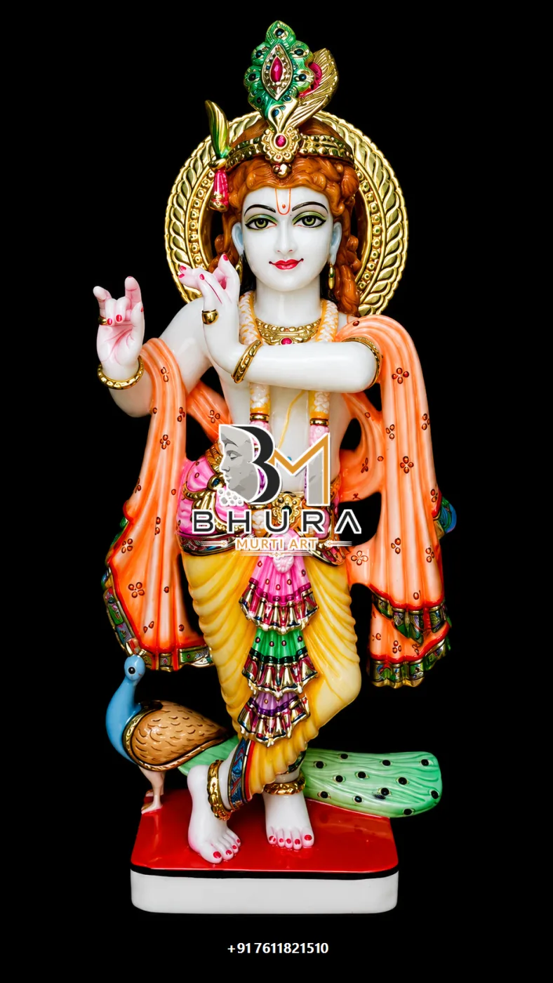 Krishna Murli Manohar Marble Idol Collection - handcrafted marble design view 4