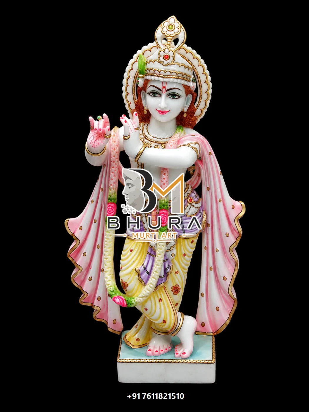 Krishna Murli Manohar Marble Idol Collection - handcrafted marble design view 5