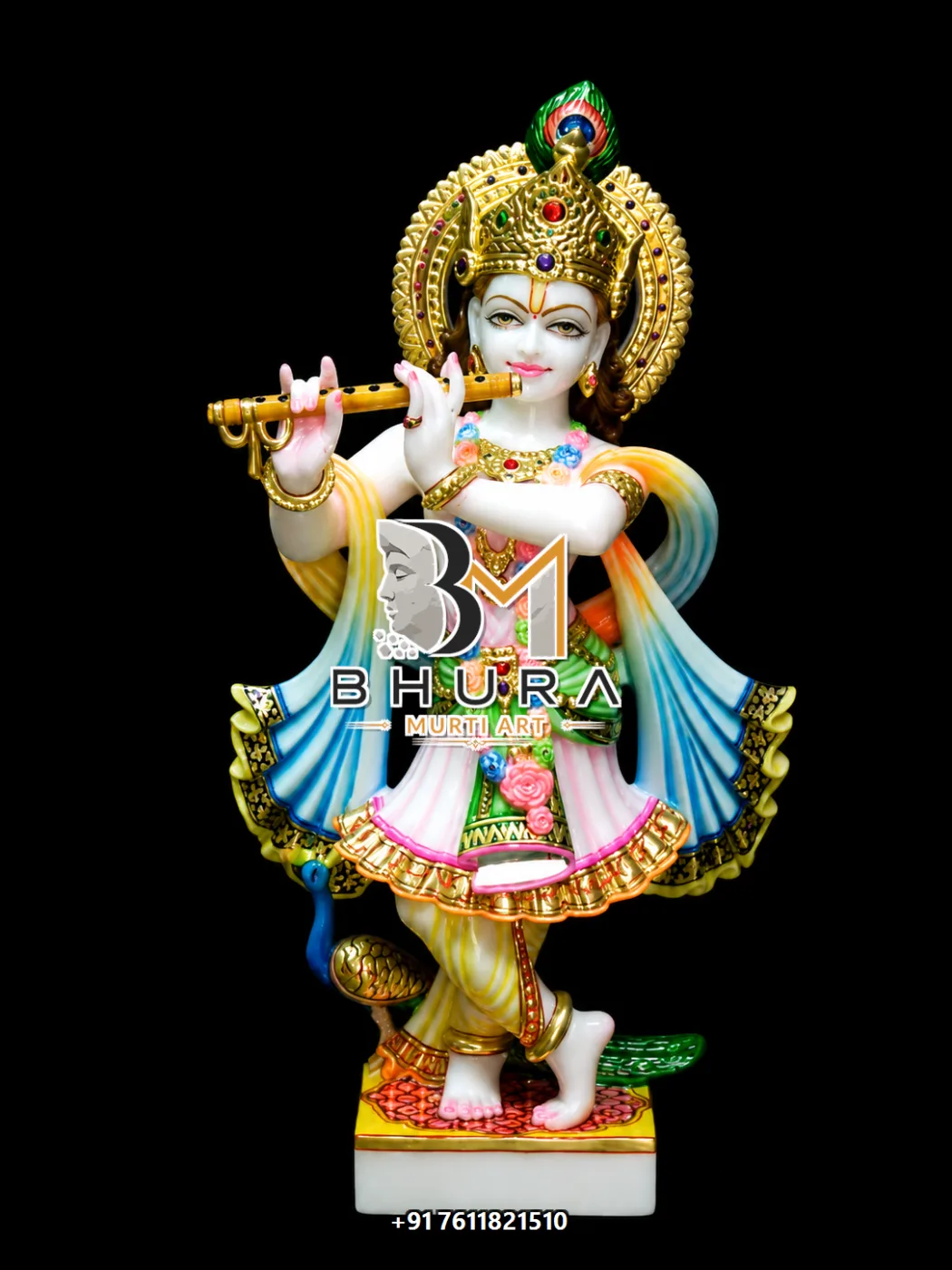 Custom Lord Krishna Idol Design Collection - handcrafted marble design view 3