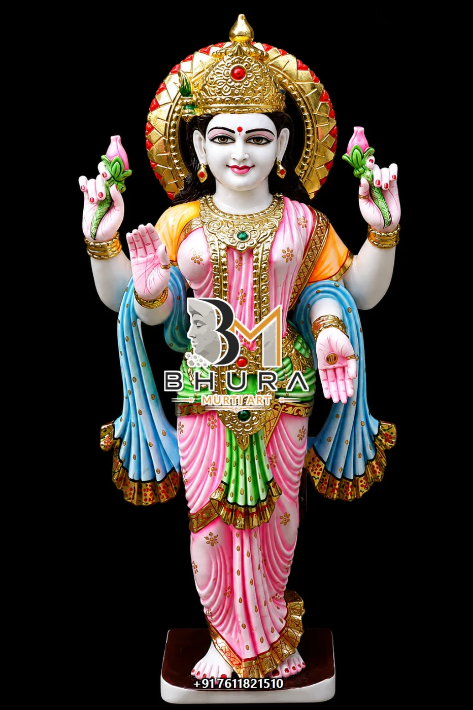 Mahalaxmi Devi Lotus Marble Murti Collection - handcrafted marble design view 2