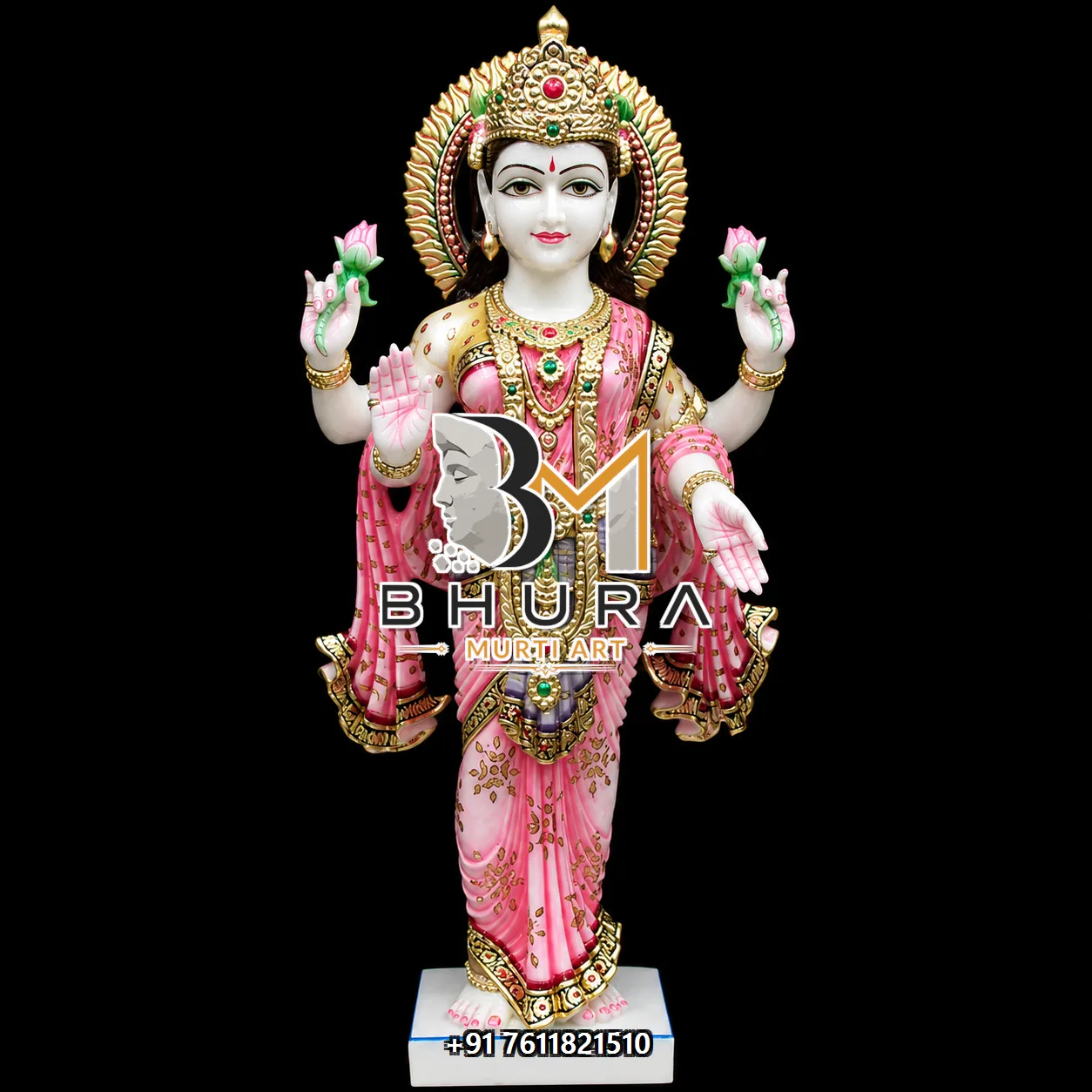 Mahalaxmi Devi Lotus Marble Murti Collection - handcrafted marble design view 3