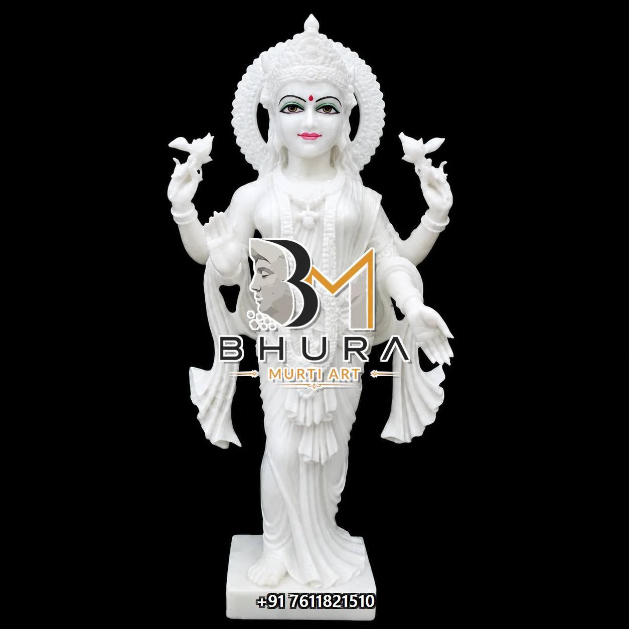 Mahalaxmi Devi Lotus Marble Murti Collection - handcrafted marble design view 4