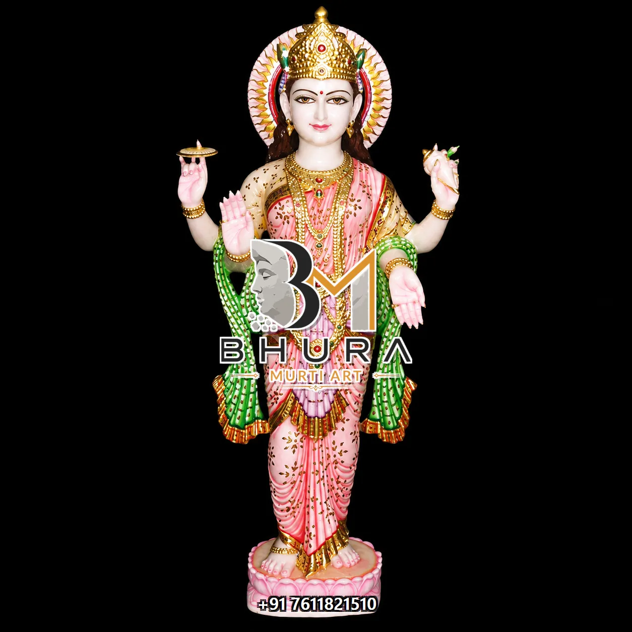Mahalaxmi Devi Lotus Marble Murti Collection - handcrafted marble design view 5