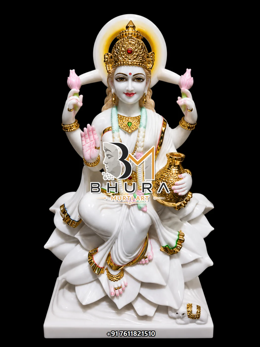 Goddess Lakshmi Hand-Painted Statue Collection - handcrafted marble design view 2