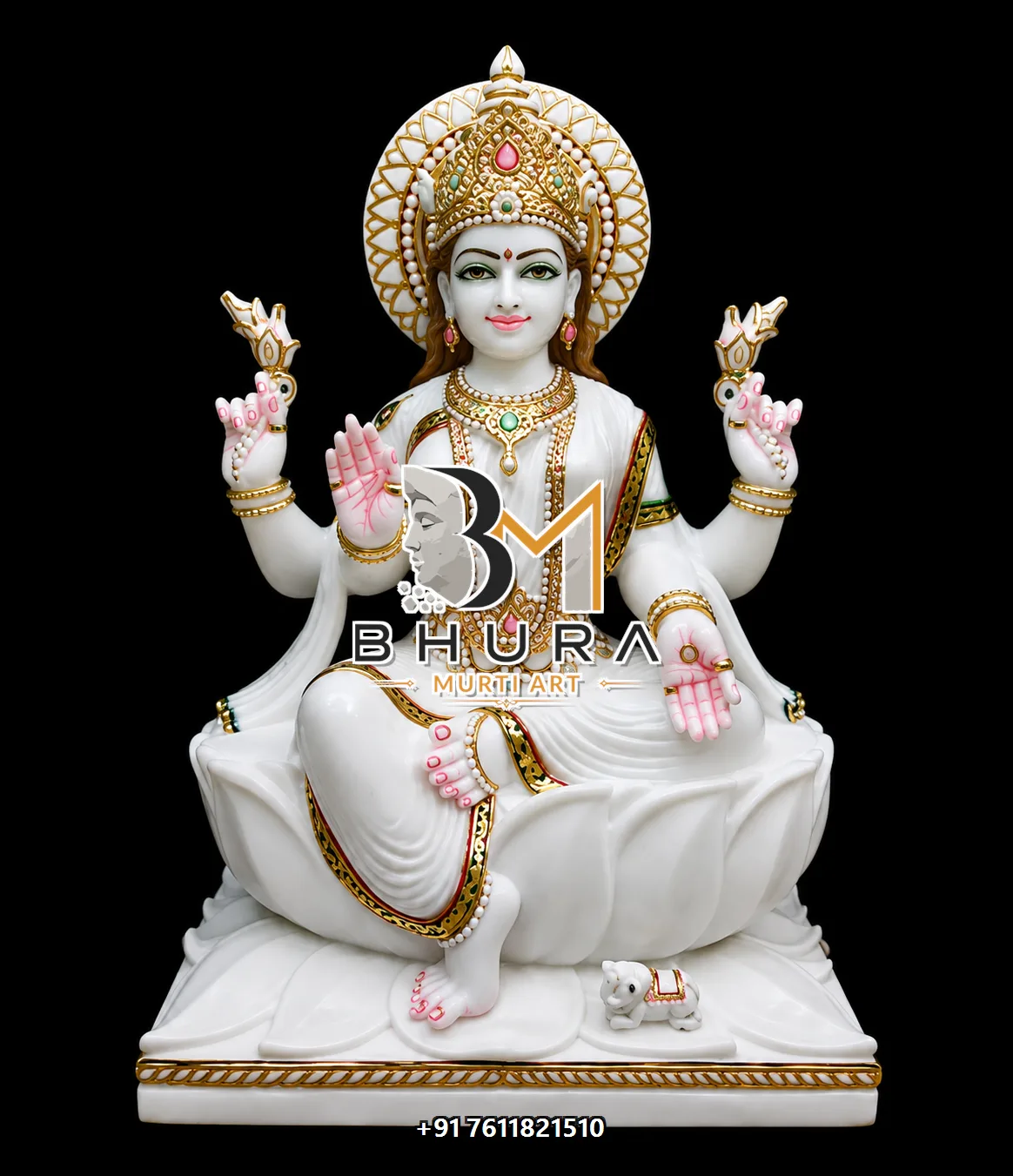 Goddess Lakshmi Hand-Painted Statue Collection - handcrafted marble design view 3