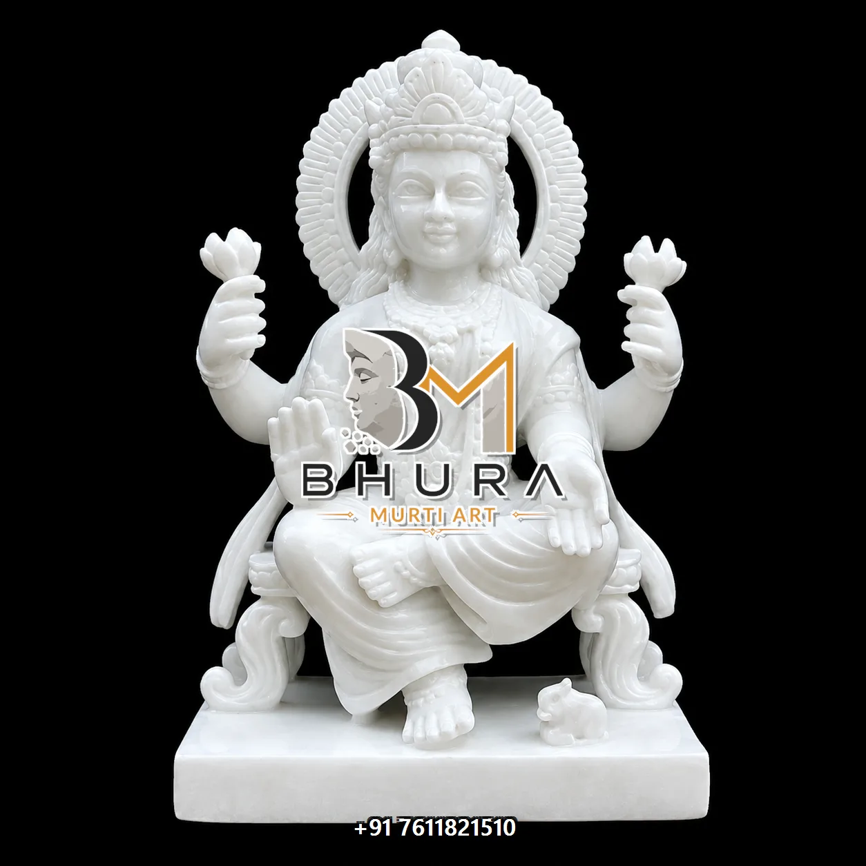 Goddess Lakshmi Hand-Painted Statue Collection - handcrafted marble design view 4
