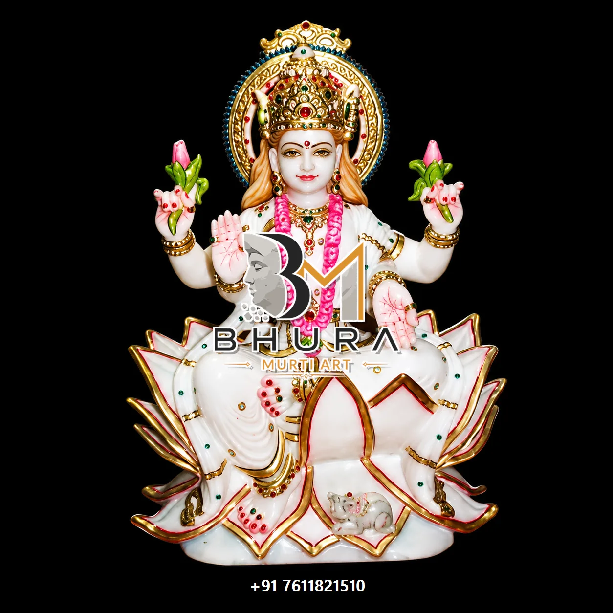 Goddess Lakshmi Hand-Painted Statue Collection - handcrafted marble design view 5