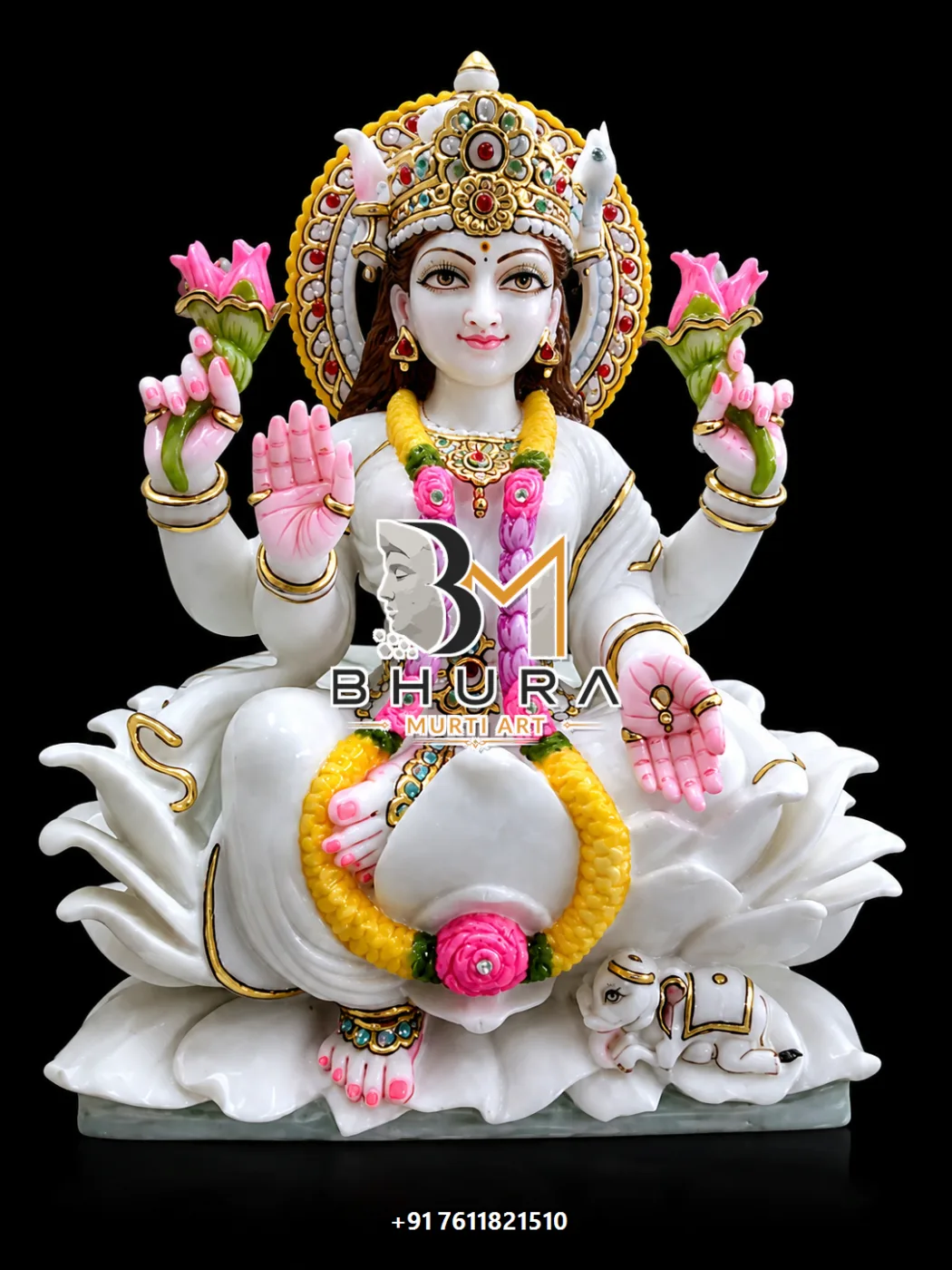 Traditional Laxmi Mata Marble Idol Collection - handcrafted marble design view 2