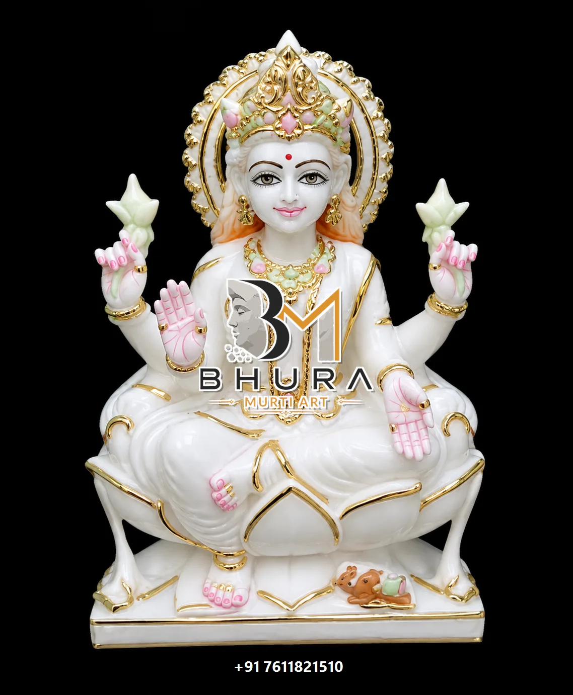 Traditional Laxmi Mata Marble Idol Collection - handcrafted marble design view 3