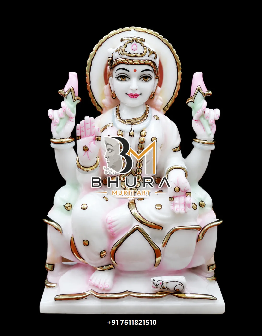 Traditional Laxmi Mata Marble Idol Collection - handcrafted marble design view 4