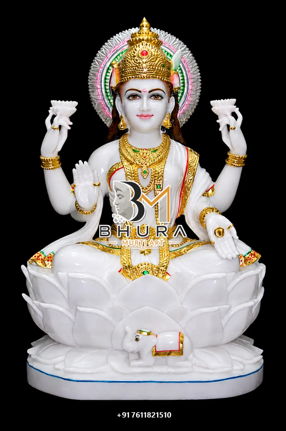 Traditional Laxmi Mata Marble Idol Collection - handcrafted marble design view 5