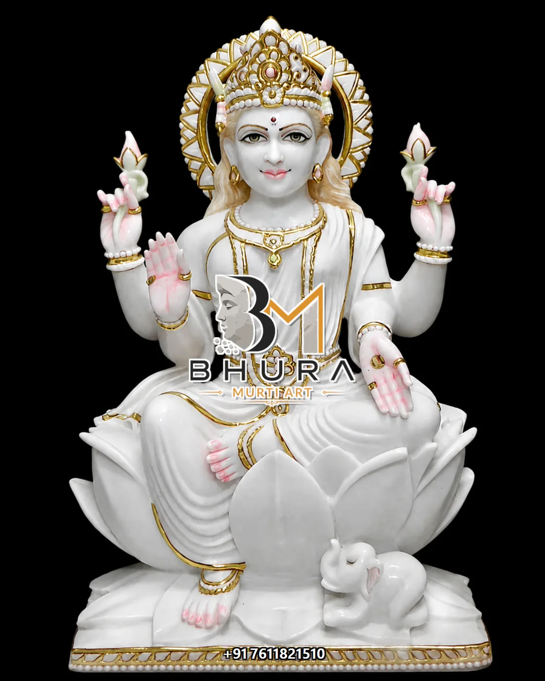 Laxmi Mata Lotus Pose Statue Collection - handcrafted marble design view 3
