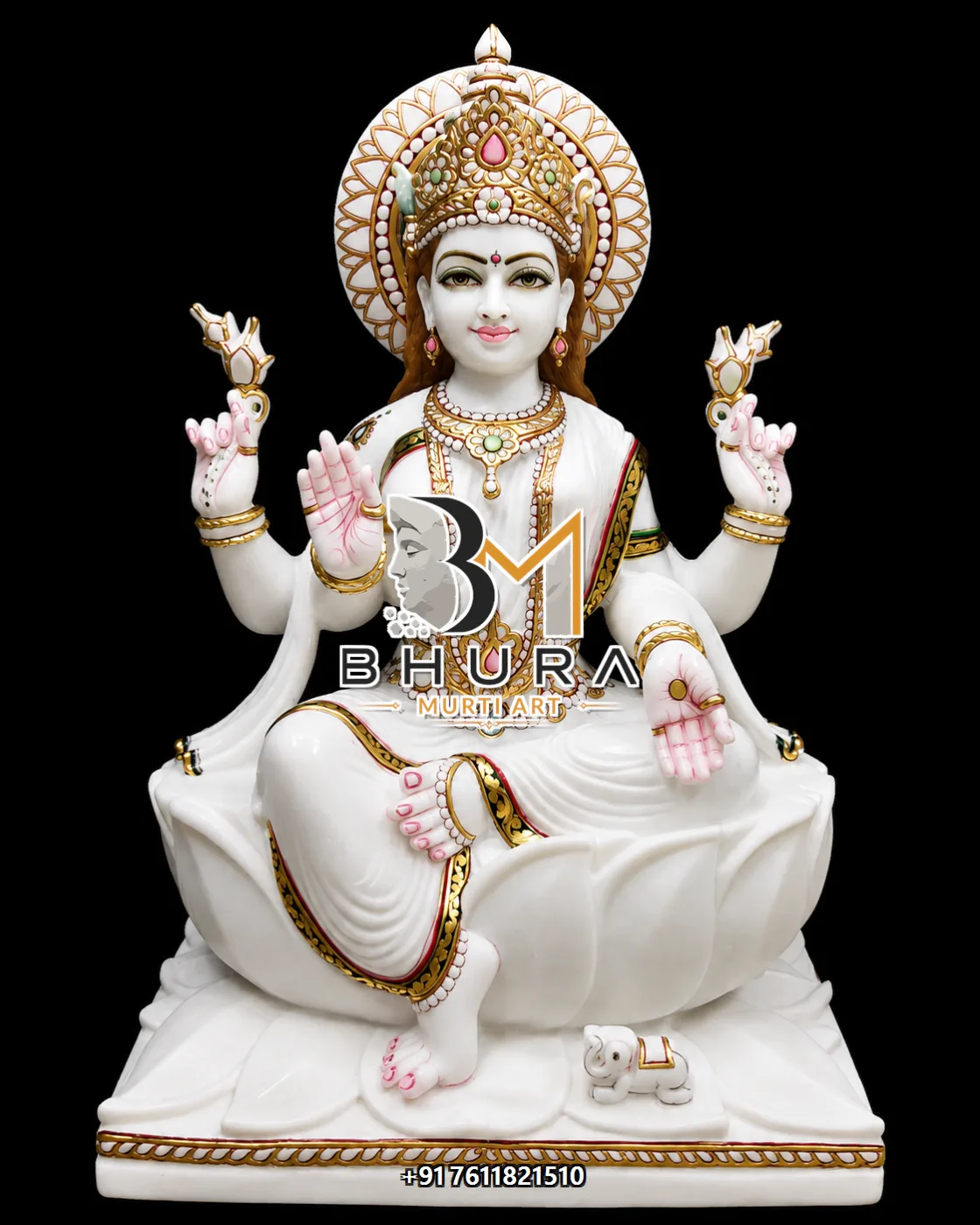 Laxmi Mata Lotus Pose Statue Collection - handcrafted marble design view 5