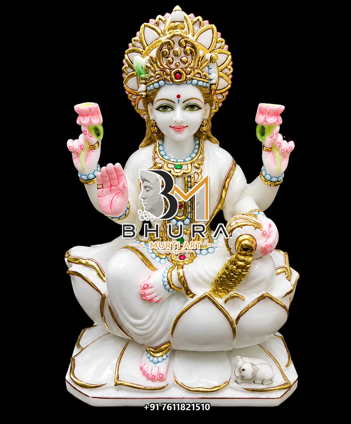 Hand-Carved Goddess Lakshmi Idol Collection - handcrafted marble design view 3