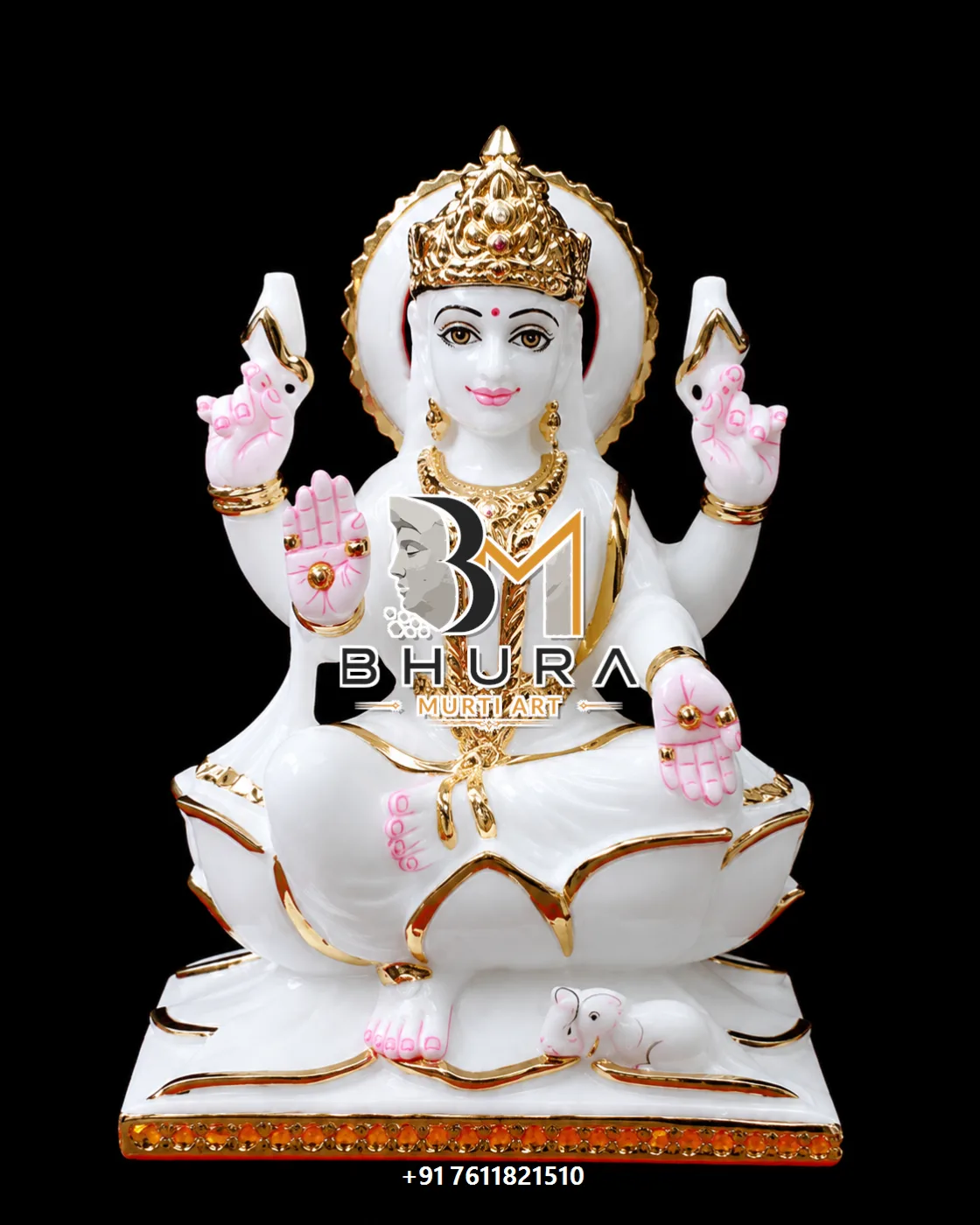 Hand-Carved Goddess Lakshmi Idol Collection - handcrafted marble design view 5