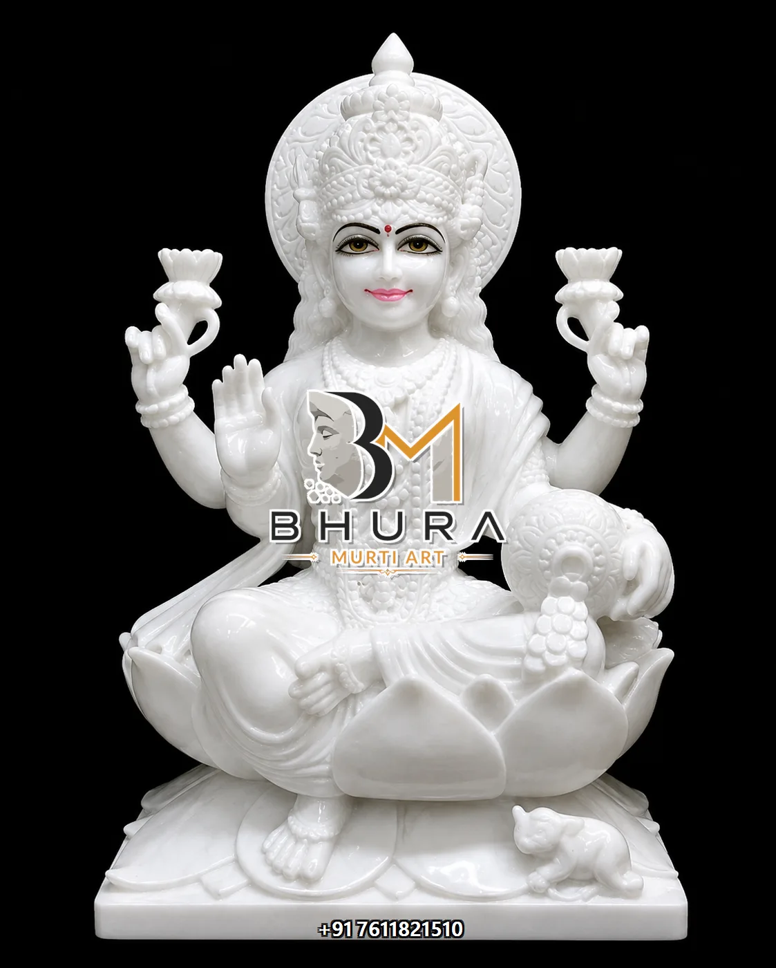 Temple-Style Laxmi Devi Marble Statue Collection - handcrafted marble design view 2