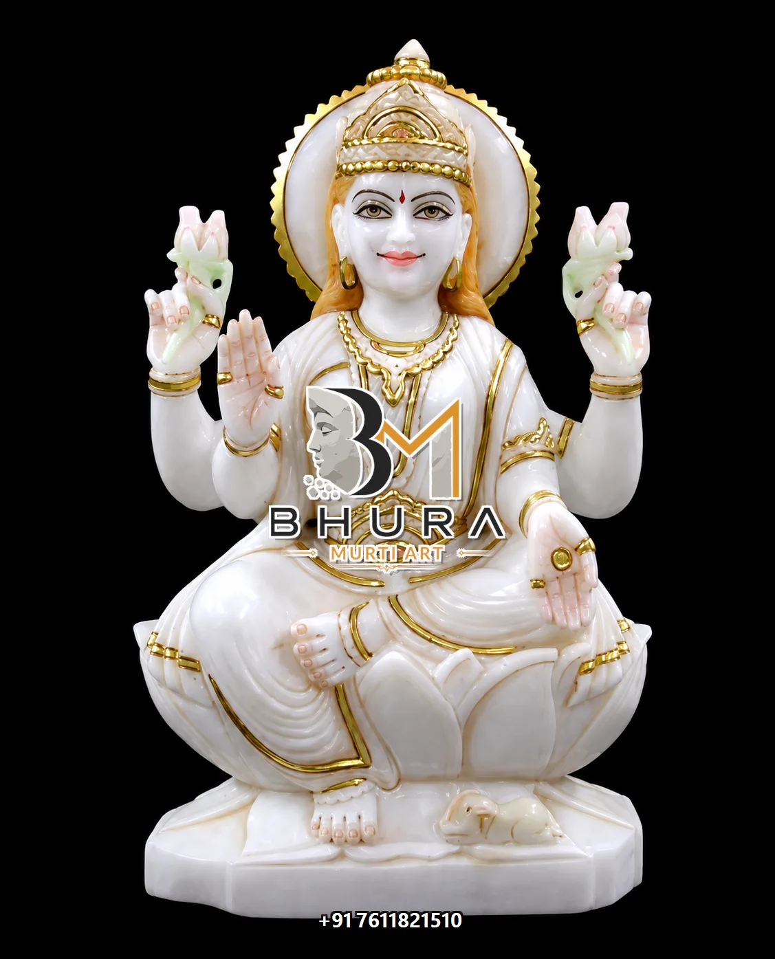 Temple-Style Laxmi Devi Marble Statue Collection - handcrafted marble design view 3