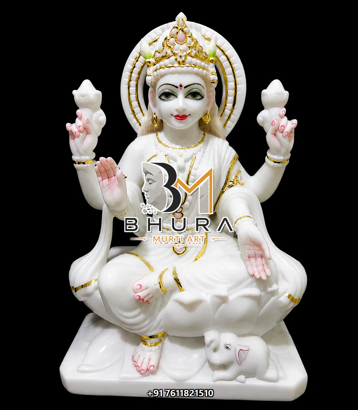 Temple-Style Laxmi Devi Marble Statue Collection - handcrafted marble design view 4
