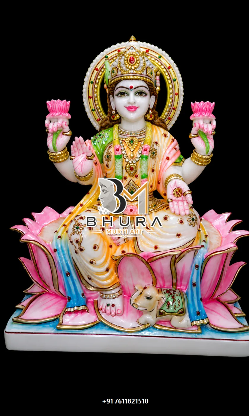 Elegant Lakshmi Devi Marble Sculpture Collection - handcrafted marble design view 2