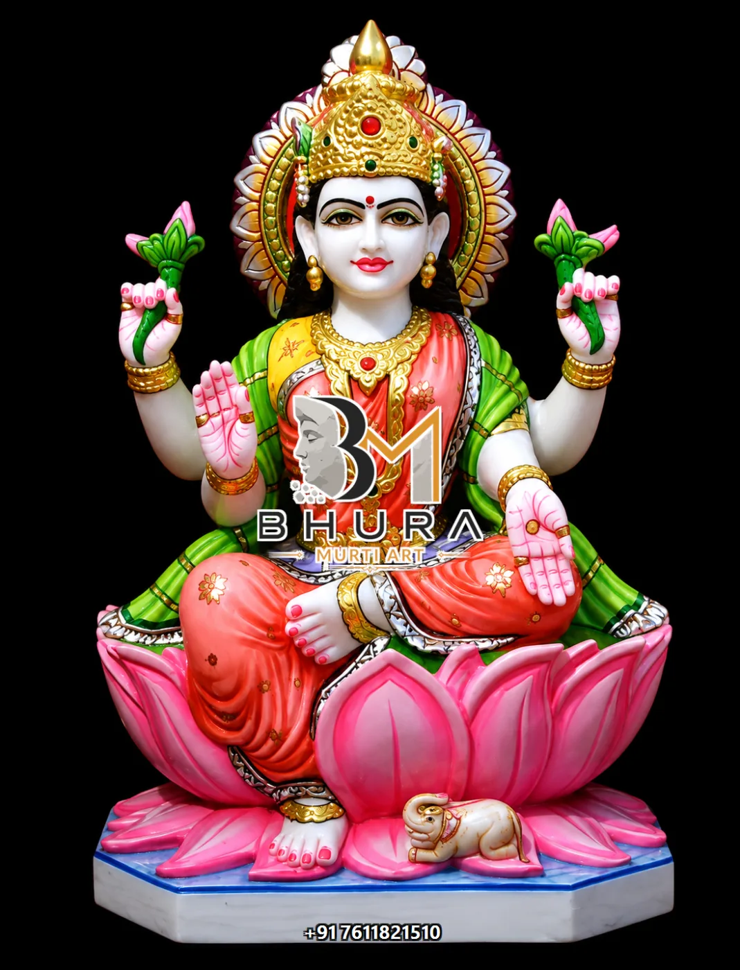 Elegant Lakshmi Devi Marble Sculpture Collection - handcrafted marble design view 3