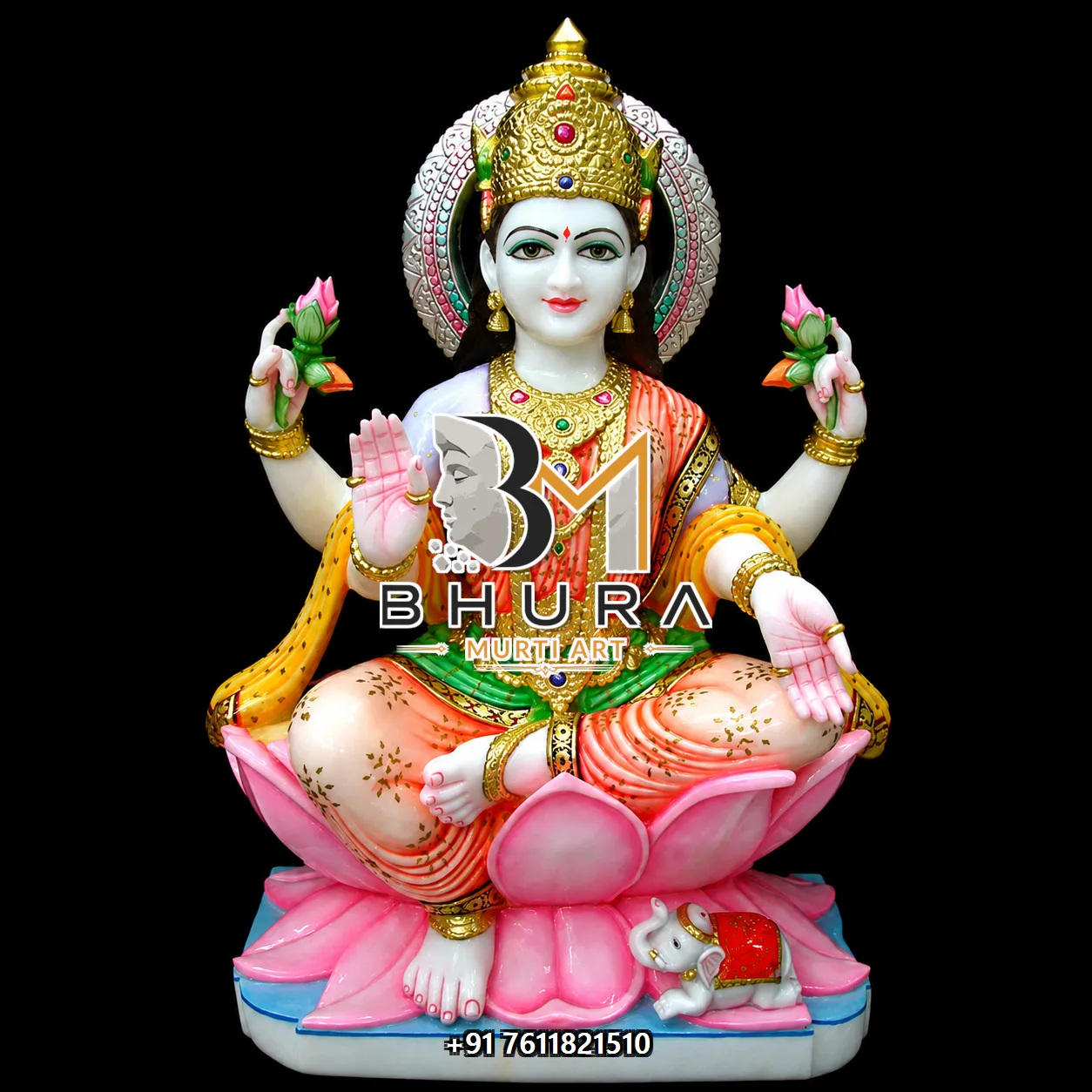 Elegant Lakshmi Devi Marble Sculpture Collection - handcrafted marble design view 4
