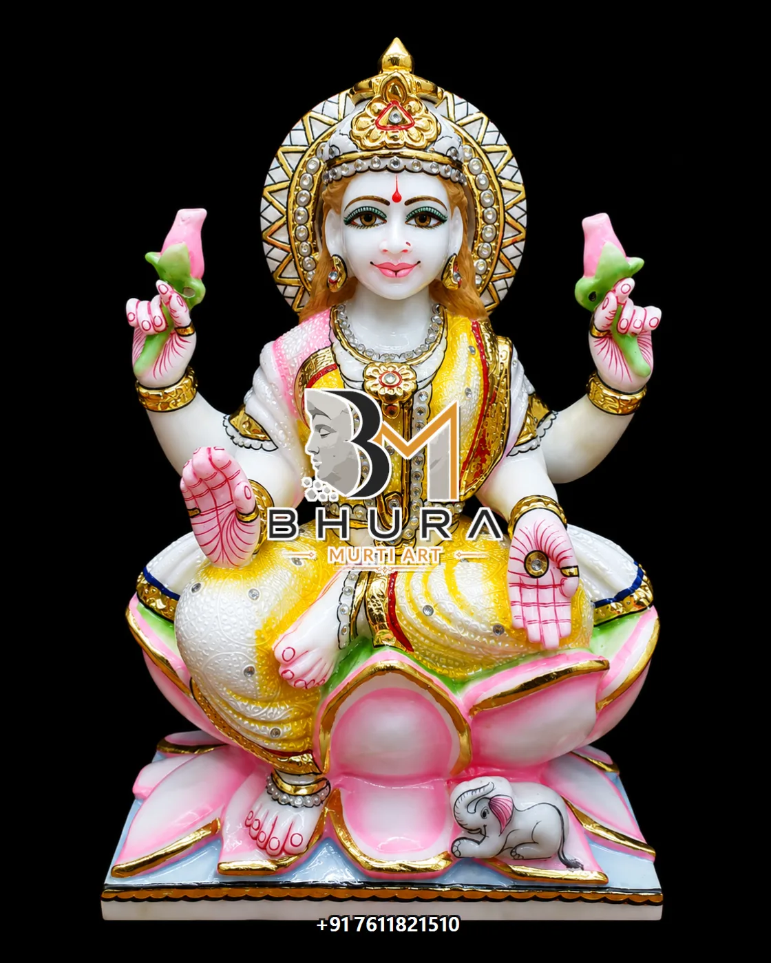 Elegant Lakshmi Devi Marble Sculpture Collection - handcrafted marble design view 5