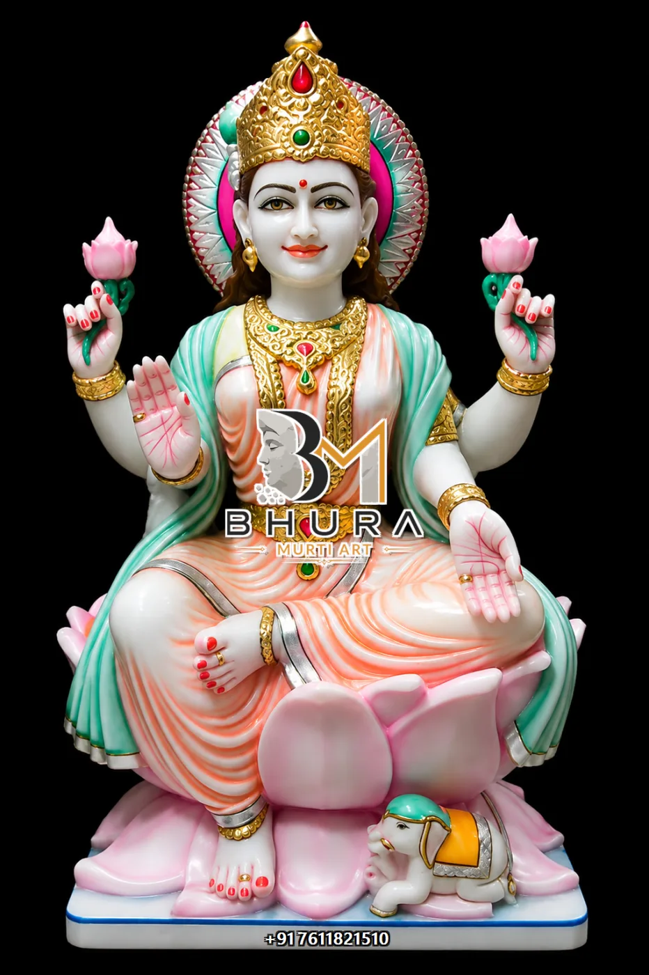 Traditional Goddess Laxmi Statue Collection - handcrafted marble design view 3