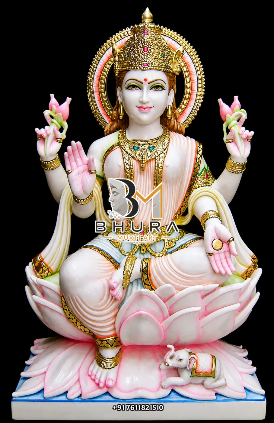 Hand-Painted Mahalaxmi Marble Idol Collection - handcrafted marble design view 2